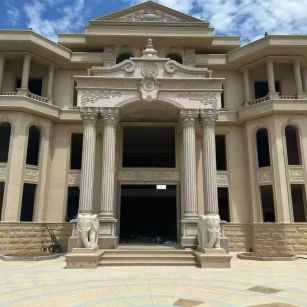 黄石 黄金麻别墅外墙干挂，大柱，大象，蘑菇石，雕花板