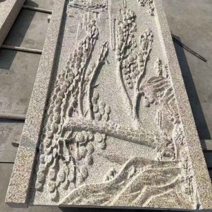 黄石 黄金麻雕刻板浮雕迎客松