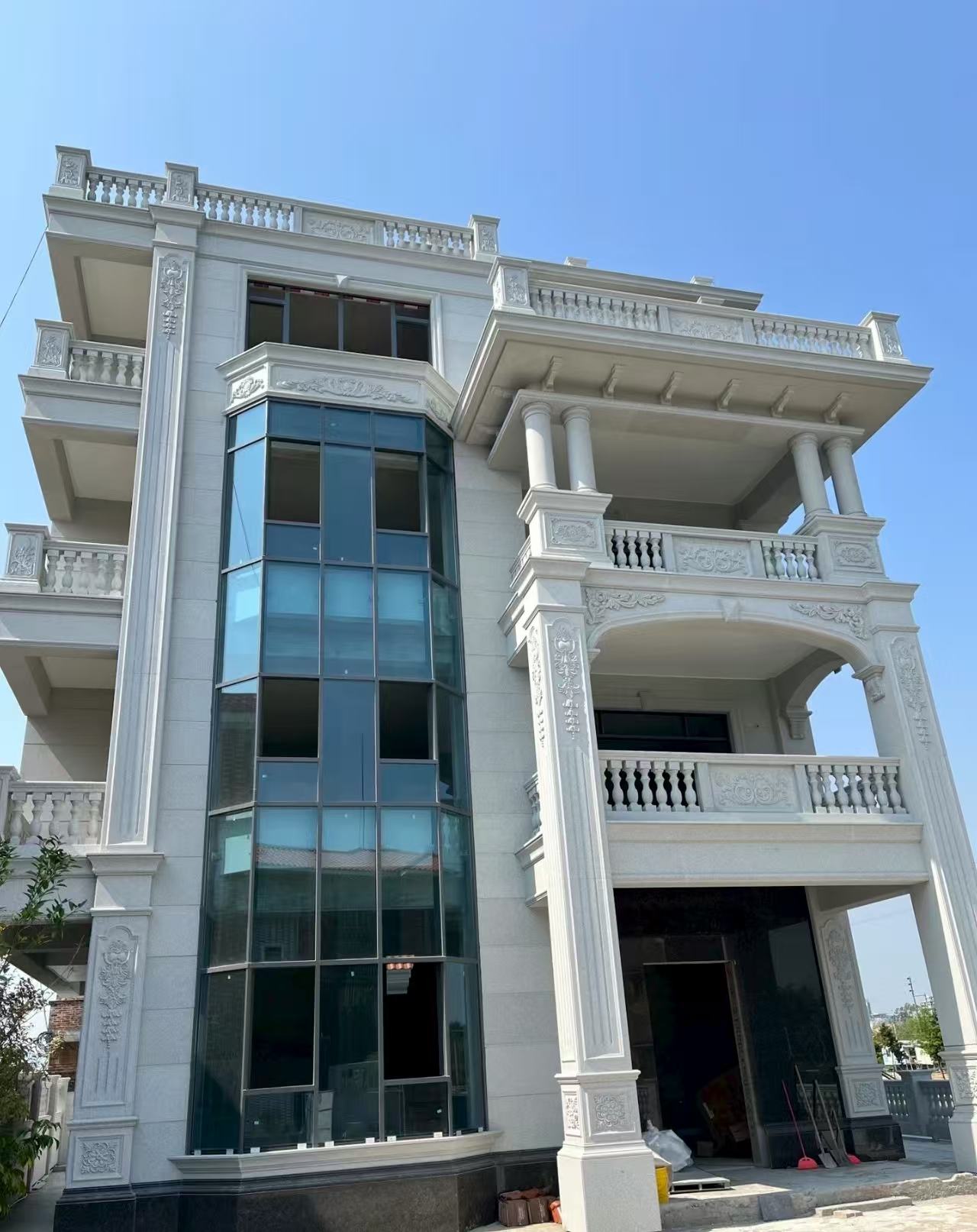 黄石 白麻花岗岩别墅外墙干挂效果展示