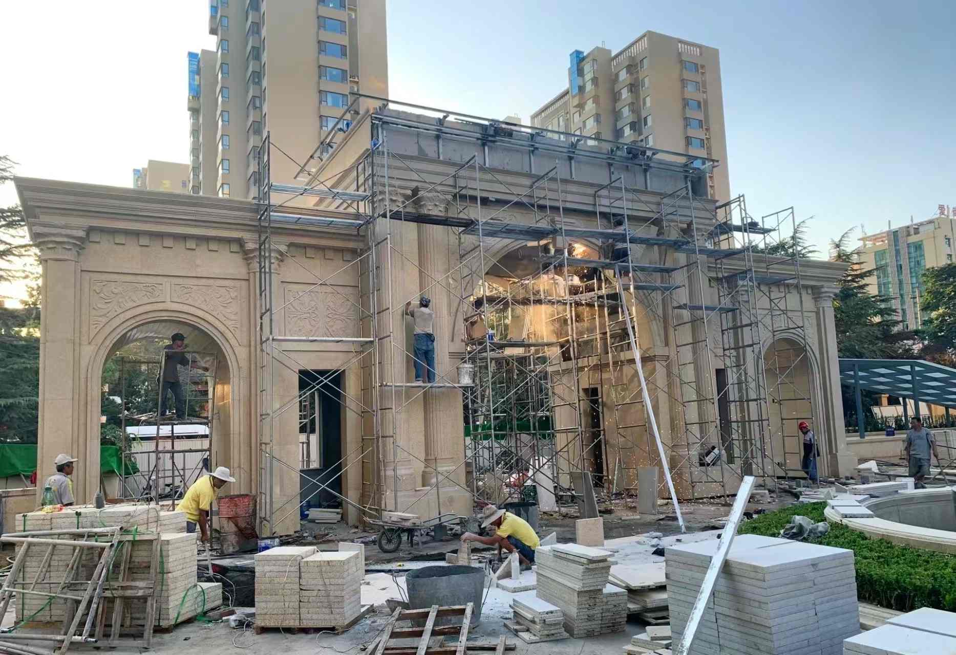 黄石 黄金麻荔枝面花岗岩小区门楼外墙干挂