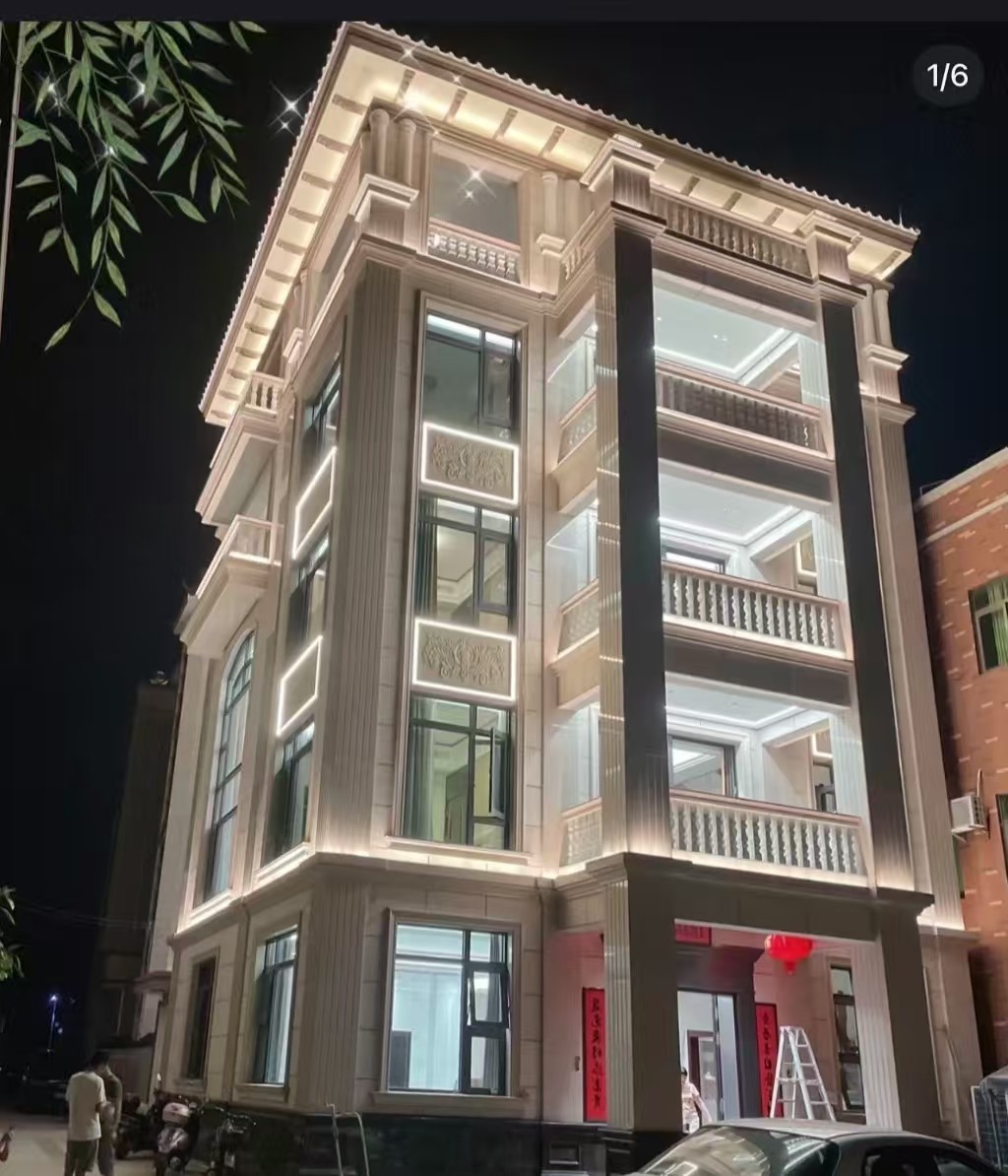 黄石 芝麻白花岗岩别墅外墙夜间效果