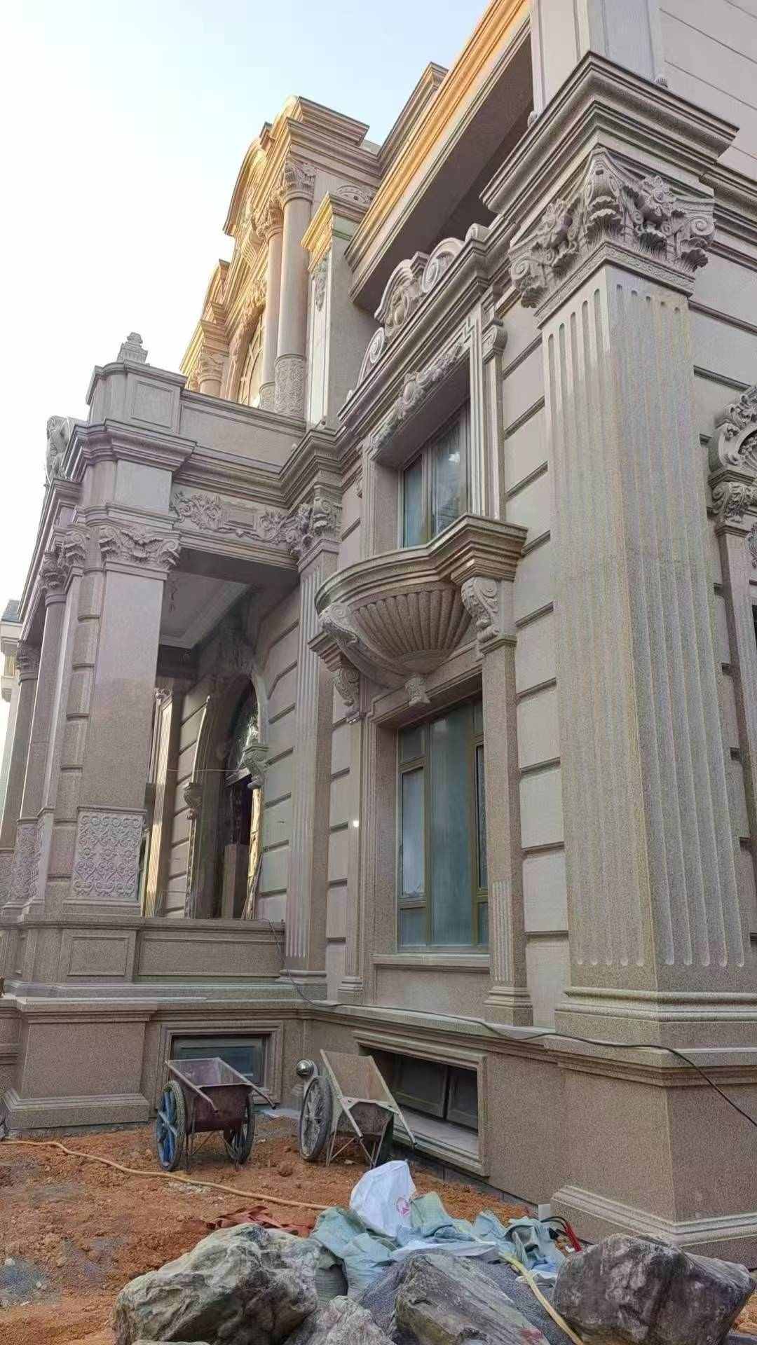 黄石 黄金麻花岗岩光面别墅外墙干挂施工完成